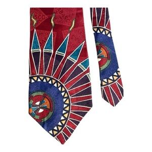 Starburst Neck Tie Mens Geometric Red/Multi-Color Silk Aztec Bold Southwest USA